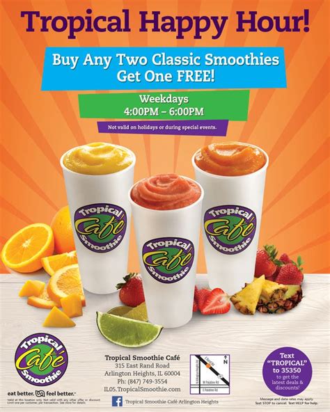 what time does tropical smoothie close|tropical smoothie happy hour times.